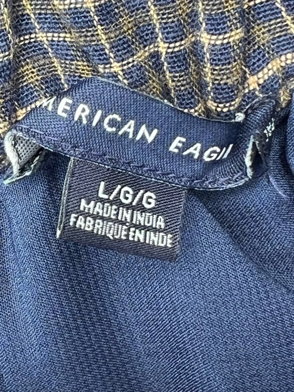 American Eagle  Women's Large Navy Blue Green Plaid Belted Paperbag Waist Skirt